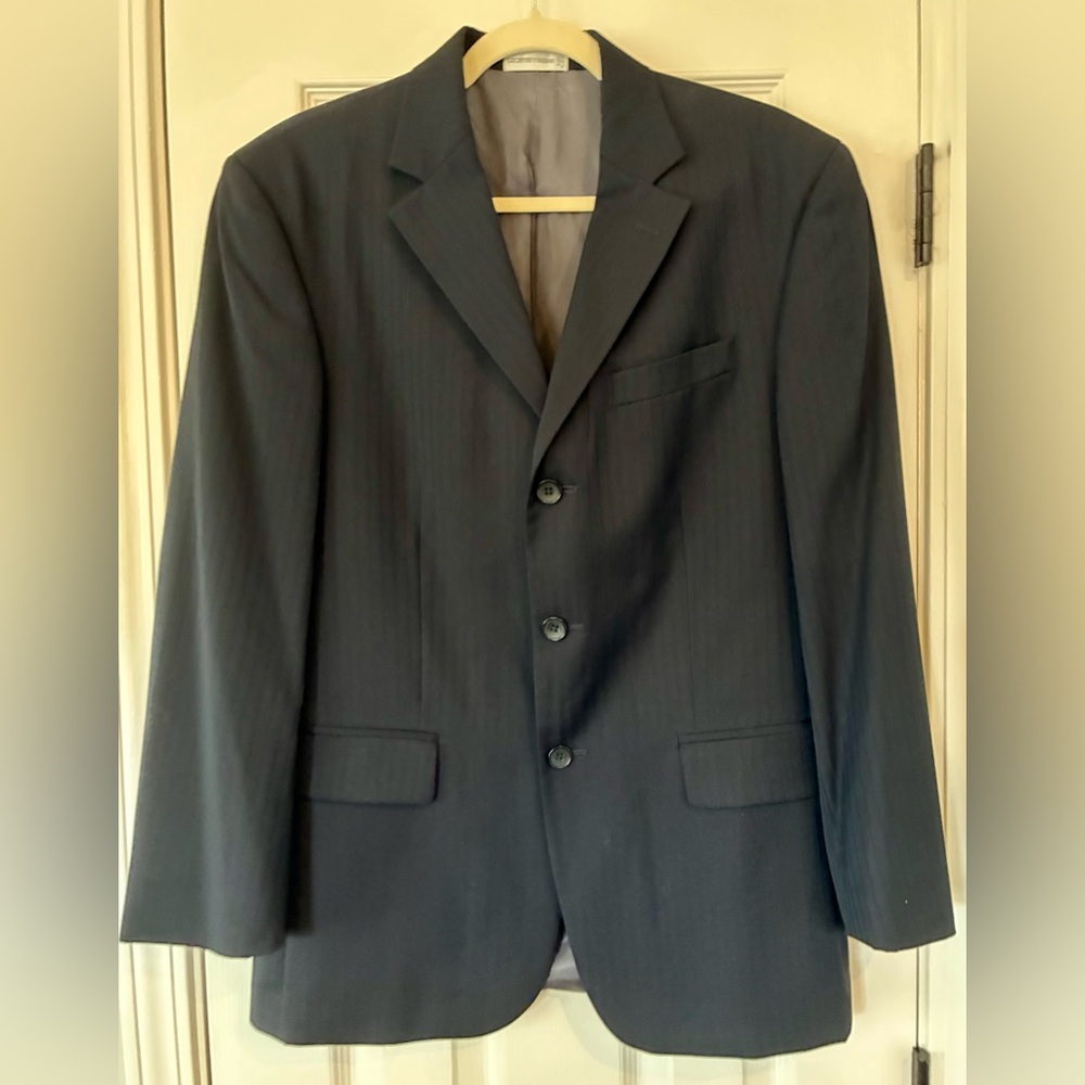 Geoffrey Beene Men's Dark Navy Blue Pinstripe Suit , 41R jacket / 30x30 pants
